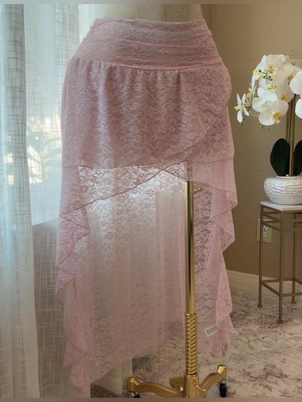 Delicate Lace High-Low Pink Skirt
